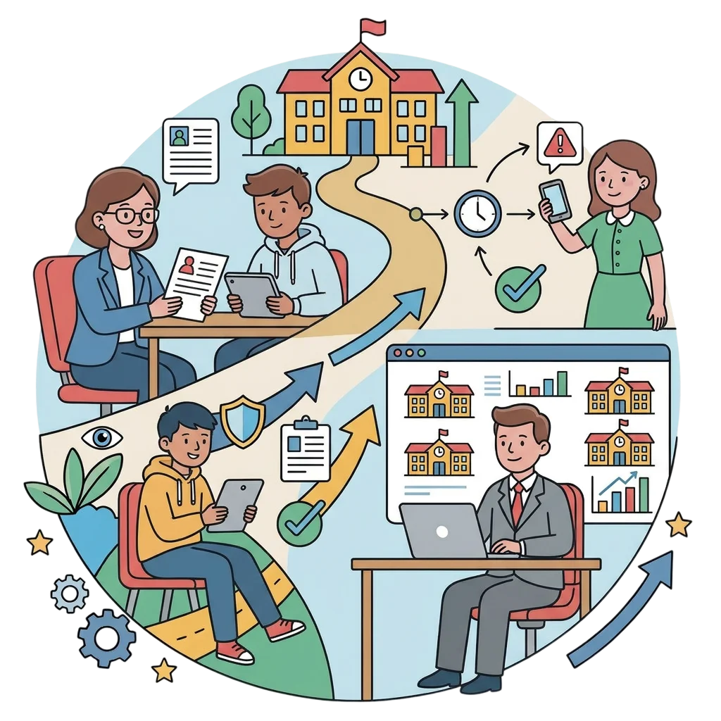 Connected enrollment ecosystem dashboard integrating K–12 enrollment, staffing, demographics, and planning into one platform.